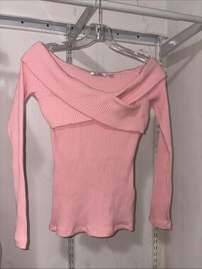 Guess Pink Ribbed Off-Shoulder Sweater Top